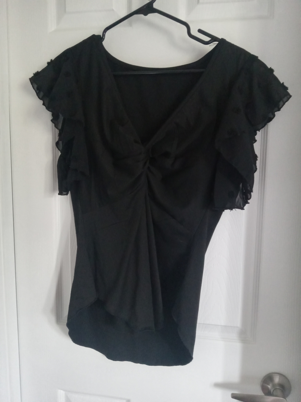 SHEIN Black Knot-Front Ruffle Sleeve Blouse - Picture 3 of 3